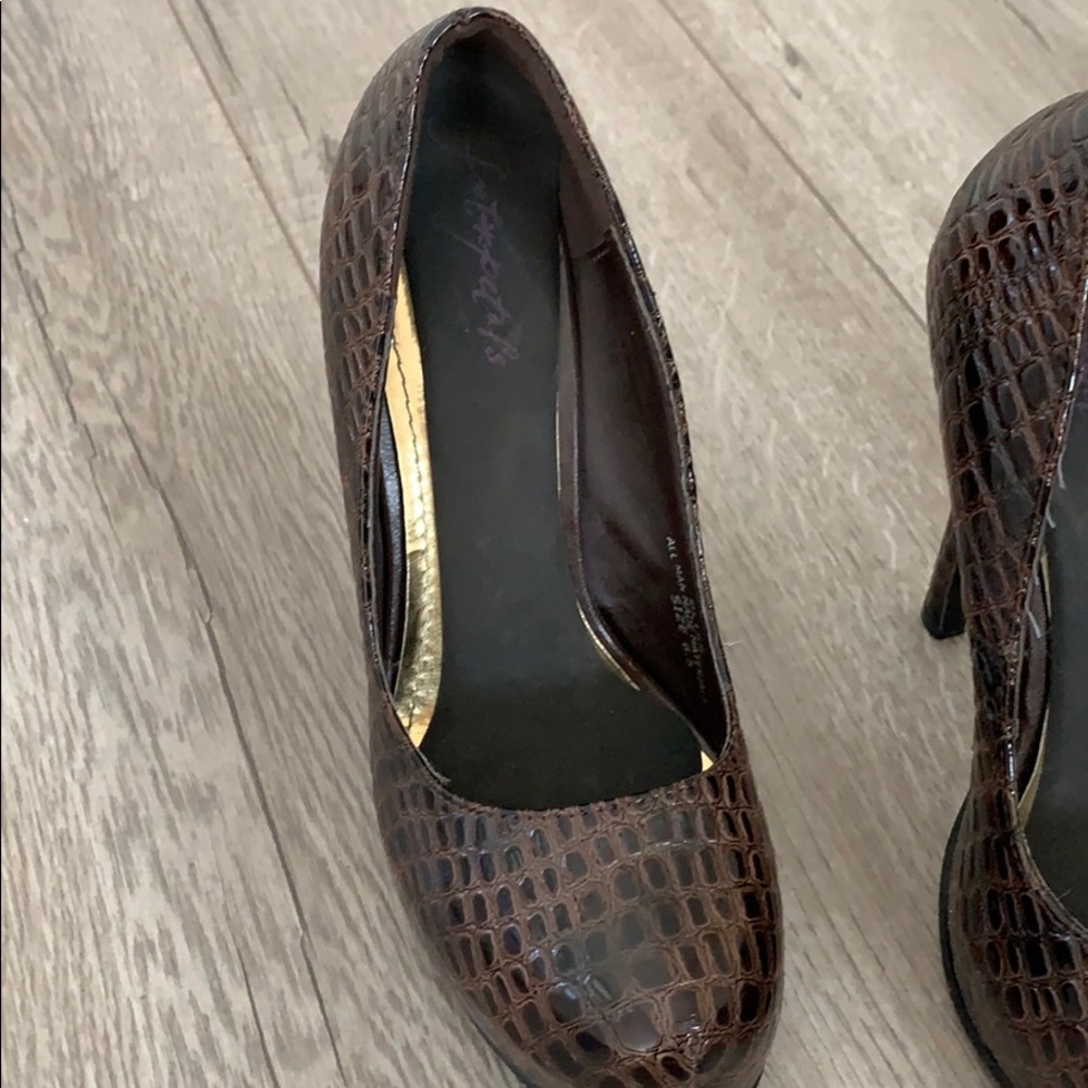 Shoe Dazzle Brown Patterned Heels - image 8